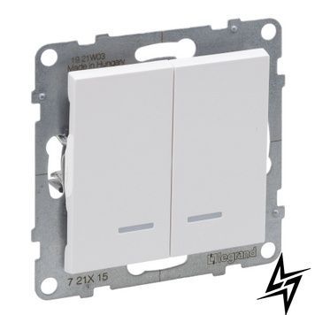 Выключатель 2-кл с подсв. пруж.клемы 10А/250V для серии SUNO белый Legrand 721115 фото