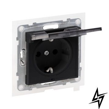 Розетка IP44 із з/к та кришкою і захист. шторками пруж.клеми 16А/250V для серії SUNO чорний Legrand 721423 фото