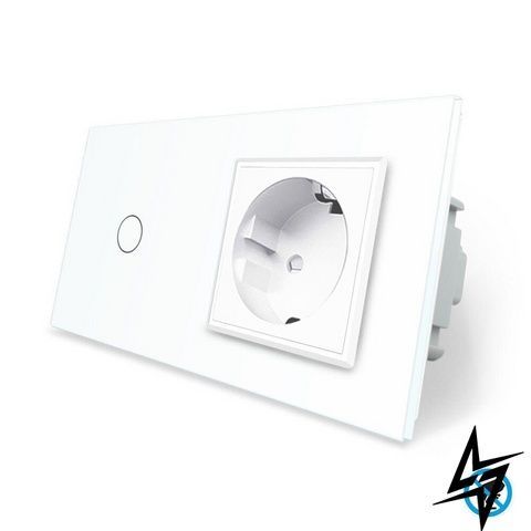 Безконтактний вимикач 1 сенсор 1 розетка Livolo білий скло (VL-C701/C7C1EU-PRO-11) фото