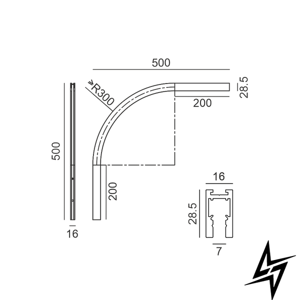 LTX 14.SC30IN.BK Накладной радиальный угол (потолок-стена, внутренний) MICRO_LINE RADIAL S IN для шинопровода 14.Sx00, 90deg, R300mm, 500x500mm, W16mm, 48V, IP20, черный фото