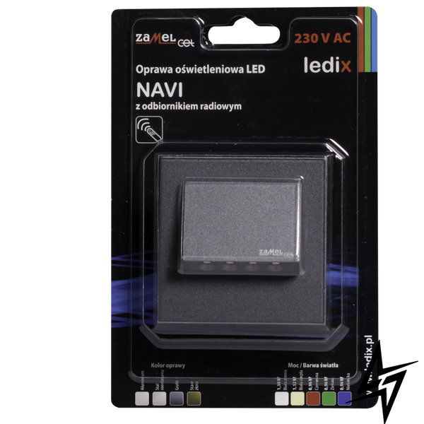 Настінний світильник Ledix Navi з рамкою 11-224-31 врізний Графіт 5900K з радіоприймачем LED LED11122431 фото наживо, фото в дизайні інтер'єру