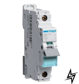 Автоматичний вимикач Hager NDN116 1P 16A D 10kA фото