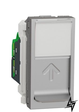 Одинарна комп'ютерна розетка NU341030 RJ45 cat.5e UTP з полем для напису 1М алюміній Unica New Schneider Electric фото