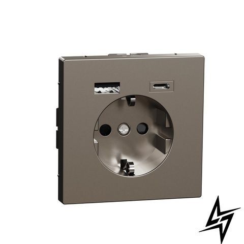Розетка з/к 16А з USB A+C 3A D-Life Нержавіюча сталь Merten MEG2367-6036 фото