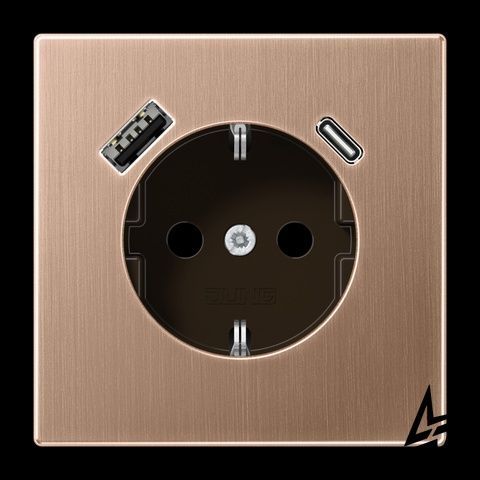 Розетка із з/к та шторками 16A з USB тип A+C Jung BRG1520-15CA матова бронза фото