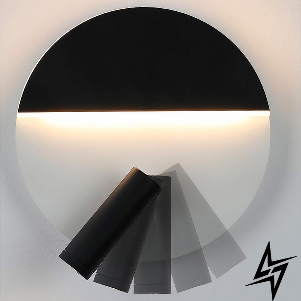 Настінний білий з чорним круглий світильник із спотом LE37915 LED 4000K 20x20см Чорний W 088-180 BK+WT фото наживо, фото в дизайні інтер'єру