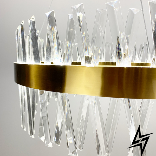 Дизайнерская люстра с кристаллообразными палочками LE26758 LED 94W 4000K 60x60см Латунь/Прозрачный 7006 фото в живую, фото в дизайне интерьера