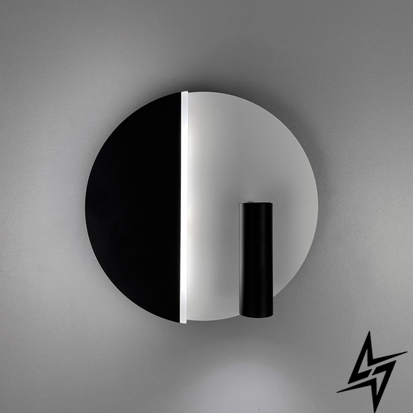 Настінний білий з чорним круглий світильник із спотом LE37915 LED 4000K 20x20см Чорний W 088-180 BK+WT фото наживо, фото в дизайні інтер'єру