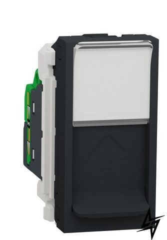 Одинарна комп'ютерна розетка NU341054 RJ45 cat.5e UTP з полем для напису 1М антрацит Unica New Schneider Electric фото