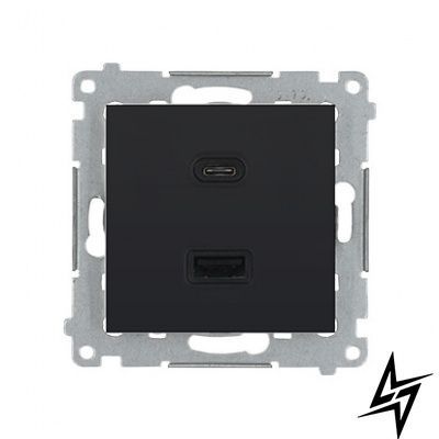 Зарядное устройство для SIMON54 2xUSB тип C+A быстрая зарядка 5/9/41V, 3.1 A, 5V DC, 230V, черный мат DEC2CA.01/49 фото