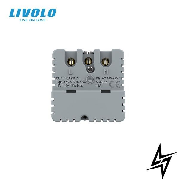 Механізм електрична розетка з USB Type-C Power Delivery 18 Вт Livolo чорний (VL-FCTF16A.UC18W-2BP) VL-FCTF16A.UC18W-2BP фото