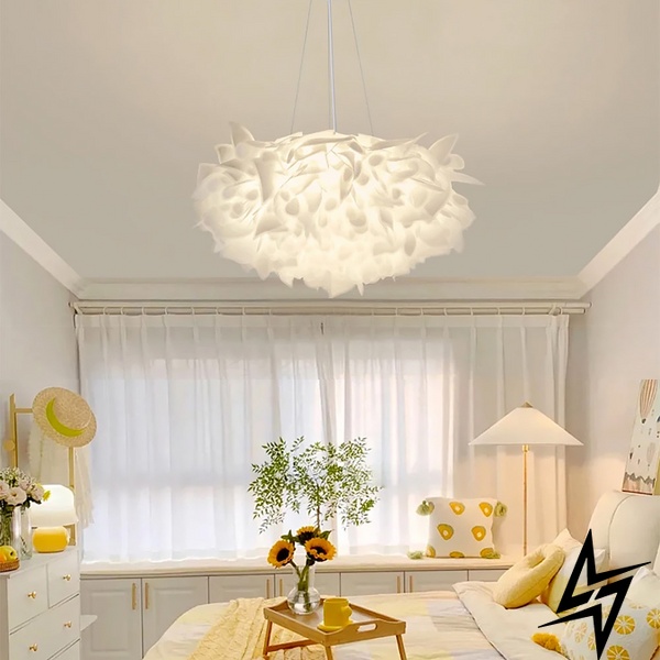 Підвісний світильник біла квітка із органічного пластику LE41177 LED 26W 3000–4500–6000K 50x50см Білий MJ 181 фото наживо, фото в дизайні інтер'єру