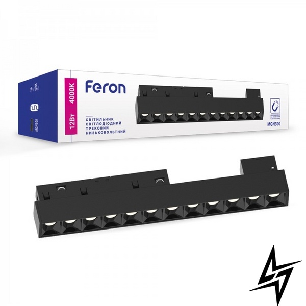 Магнітний трековий світильник чорного кольору Feron 30351 MGN300 BK фото наживо, фото в дизайні інтер'єру
