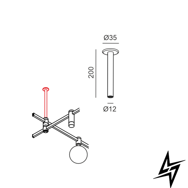 LTX 15.MB20A.BR AIR_SURF BRACKET 200 механическое накладное крепление без одинарного соединителя, D35mm, H200mm, IP20, латунь фото