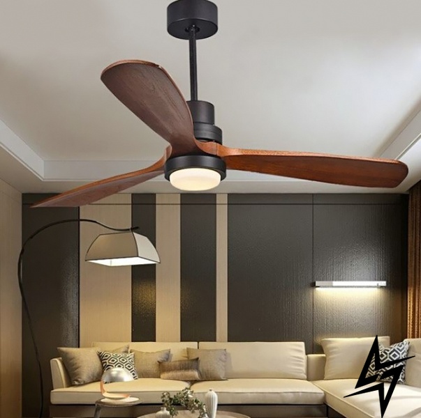 Люстра LED Wood Fan Brown/Black D130cm S23-38756 130 см Черный/Белый 043088 фото в живую, фото в дизайне интерьера
