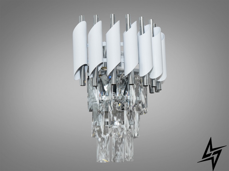 Современный хрустальный настенный светильник D23-32056 Белый/Хром 9001-2W-WH+CH фото в живую, фото в дизайне интерьера