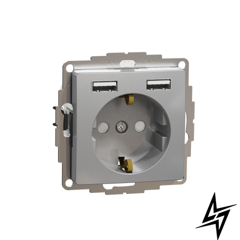Розетка 220В з заземленням з USB Schneider Electric SDD113052 Sedna Design алюміній пластик фото