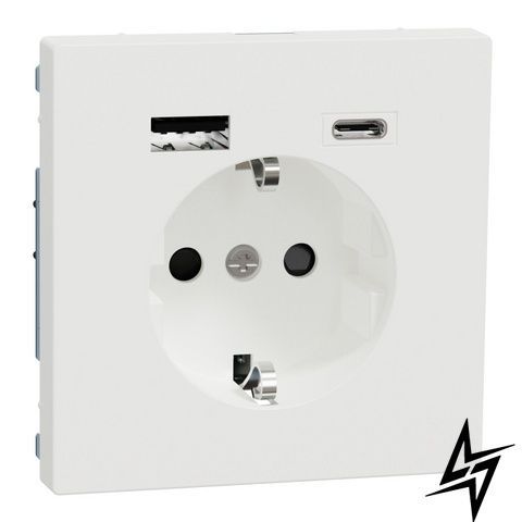 Розетка з/к 250V/16А захисні шторки та USB A+C 3A System Design білий матовий Merten MTN2367-6037 фото