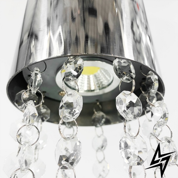 Удлиненный серебряный подвес с хрустальными камешками Ilfari Crystals LE41279 1xGU10 10см Хром MJ 1031/1 CR фото в живую, фото в дизайне интерьера