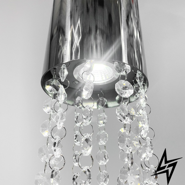 Подовжена срібна підвіска з кришталевими каменями Ilfari Crystals LE41279 1xGU10 10см Хром MJ 1031/1 CR фото наживо, фото в дизайні інтер'єру