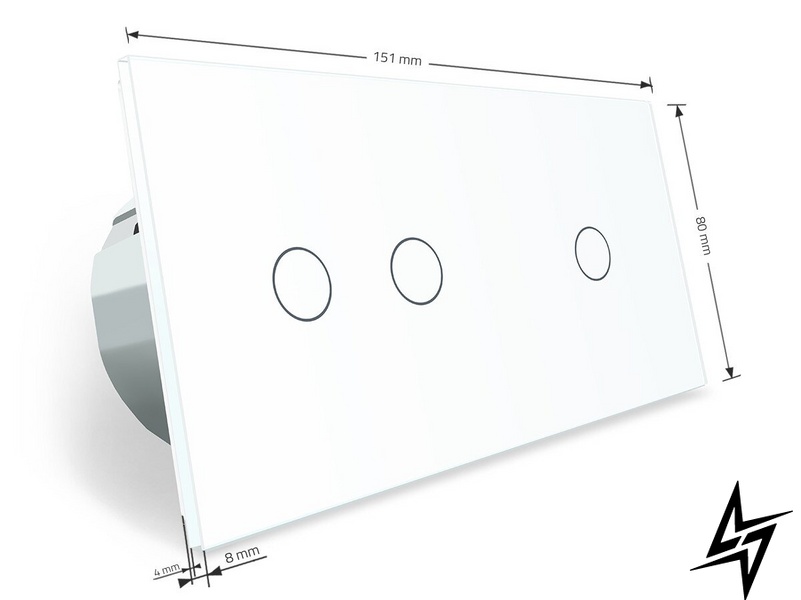 Сенсорный выключатель 3 сенсора (1-2) Livolo белый стекло (VL-C701/C702-11) фото