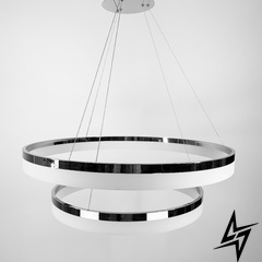 Современная подвесная LED люстра на 2 кольца в серебряном каркасе LE37969 LED 3000-4500-6000K Хром M 2702-800+600 СH фото в живую, фото в дизайне интерьера