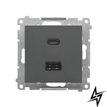 Зарядний пристрій SIMON55 2xUSB тип C+A швидка зарядка 5/9/12V, 3.1 A, 5V DC, 230V, сірий мат TEC2CA.01/116 фото