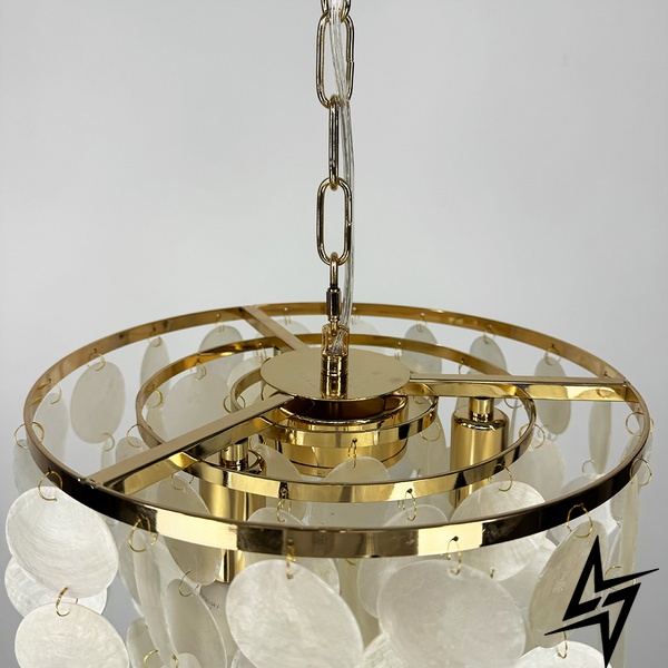 Золота підвіска ATHELIA з перламутровими пластинами LE41130 3xE14 30x30см Золото 1537-300 GD фото наживо, фото в дизайні інтер'єру