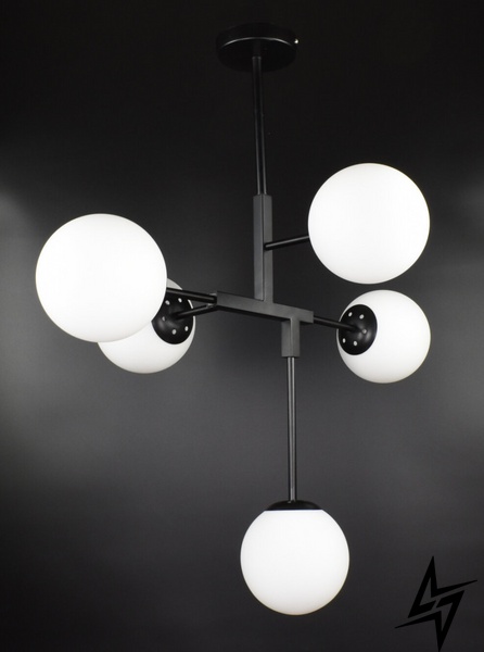 Потолочная люстра подвесная на 5 лампочек L23-37570 Черный AOC17/5-bk-wh-k фото в живую, фото в дизайне интерьера