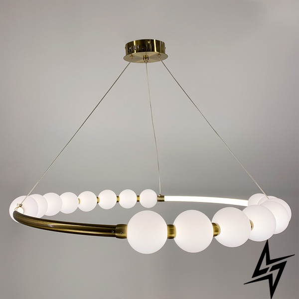 Люстра Nordic Pearl з плафонами-перлинками на 3 режими LE41231 LED 60W 3000–4500–6000K 60x60см Латунь/Білий SG 33 фото наживо, фото в дизайні інтер'єру