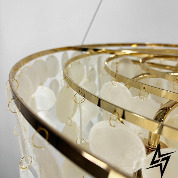 Круглая золотая люстра ATHELIA с перламутровыми пластинами в 3-х размерах LE41131 6xE14 45см Золото 1537 GD фото в живую, фото в дизайне интерьера