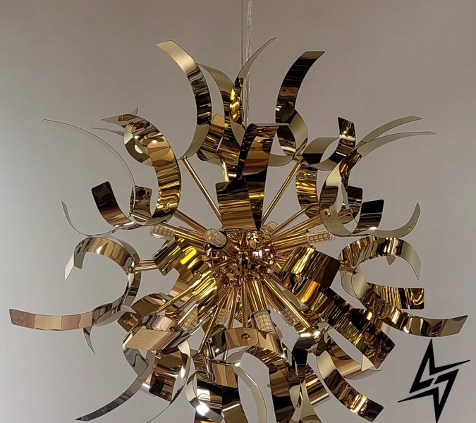 Подвесной светильник с золотыми металлическими ленточками 23-36219 8xG9 50x52см Золото 1110/600GD фото в живую, фото в дизайне интерьера