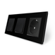 Комплект одноклавишных выключателей с розеткой Livolo черный стекло (VL-C7K1/K1/FCTC16A-6BP) фото