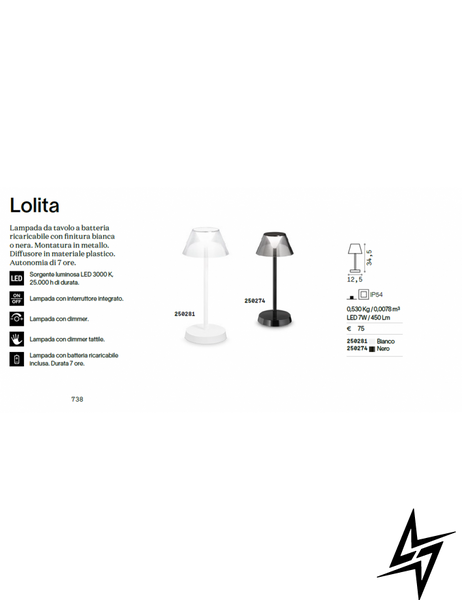 Настольная лампа аккумуляторная 250274 Ideal Lux Lolita Tl Nero ЛЕД  фото в живую, фото в дизайне интерьера