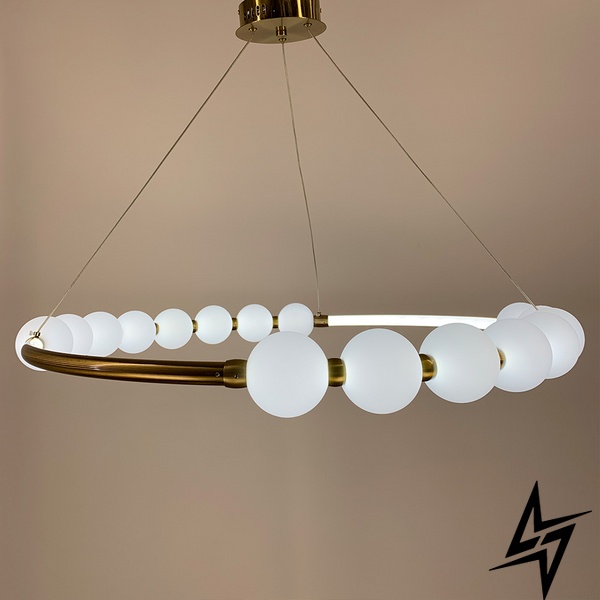 Люстра Nordic Pearl з плафонами-перлинками на 3 режими LE41232 LED 60W 3000–4500–6000K 80x80см Латунь/Білий SG 33 фото наживо, фото в дизайні інтер'єру