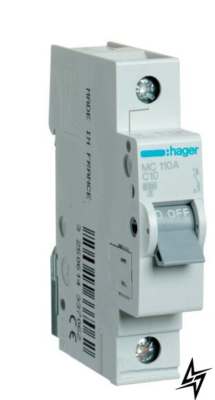 Автоматичний вимикач Hager MC110A 1P 10A C 6kA фото