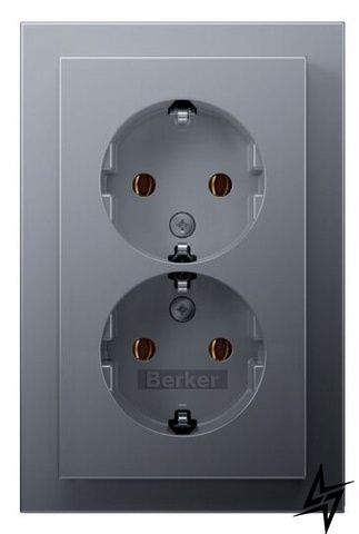 Двойная розетка Q.3 47746094 с заземлением (алюминий) Berker фото