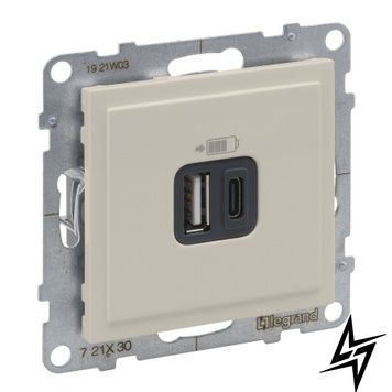 Розетка для заряджання USB А+C 12Вт+15Вт/5V для серії SUNO слонова кістка Legrand 721230 фото