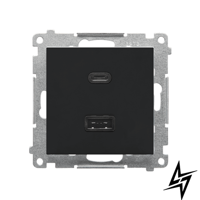 Зарядное устройство для SIMON55 2xUSB тип C+A быстрая зарядка 5/9/12V, 3.1 A, 5V DC, 230V, черный мат TEC2CA.01/149 фото