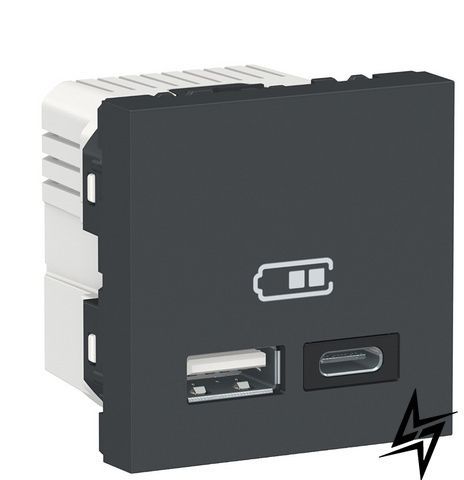 Подвійна USB розетка NU301854 тип А + тип С антрацит Unica New Schneider Electric фото