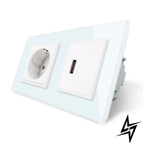 Розетка з заземленням з USB розеткою Livolo білий скло (VL-C7C1EUUSBK0-11) фото