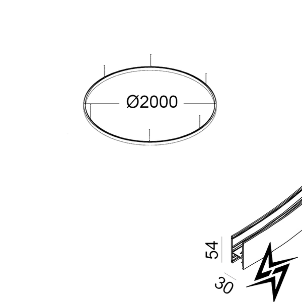LTX 09.C200.WH Подвесной радиальный трек IN_RING 200 (3 элемента), D2000mm, W30mm, H54mm, 48V, IP20, белый фото