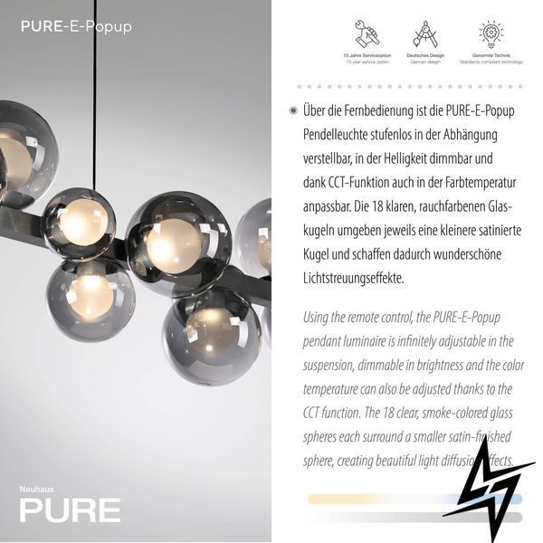 Paul Neuhaus Pure E-Popup 2557-15 Люстра LED 45W 3888Lm 2700-5000K Сірий фото
