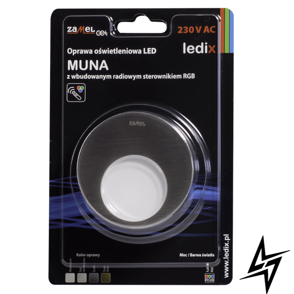 Настенный светильник Ledix Muna 02-225-26 врезной Сталь RGB с радиоконтроллером RGB ЛЕД LED10222526 фото в живую, фото в дизайне интерьера