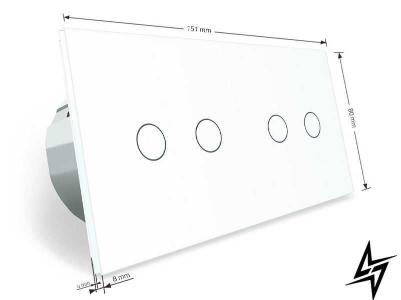 Сенсорный выключатель 4 сенсора (2-2) Livolo белый стекло (VL-C702/C702-11) фото