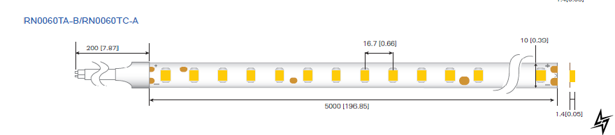 LED стрічка RISHANG 60-2835-12V-IP20 12W 956Lm 3000K 5м RN0060TA-A-WW RN0060TA-A-WW фото