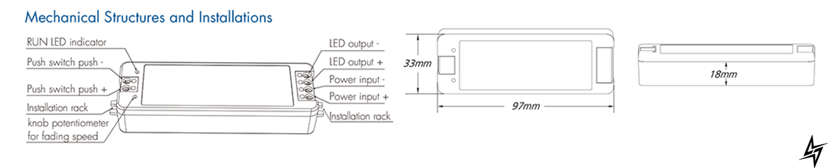 LED-диммер DEYA 12-48VDC, 96-384W, 8A*1CH, Push Dim+RF V1-F V1-F фото