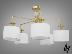 Современная люстра с абажурами 5 ламп D23-33397 Золото 1016/5G фото в живую, фото в дизайне интерьера