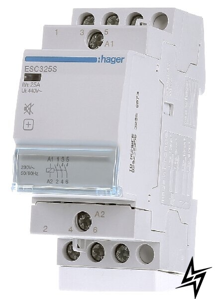 Модульний контактор ESC325S (25A, 3НО, 230В) Hager фото