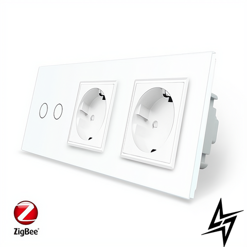 Умный сенсорный ZigBee выключатель 2 сенсора 2 розетки Livolo белый стекло (VL-C702Z/C7C2EU-11) фото